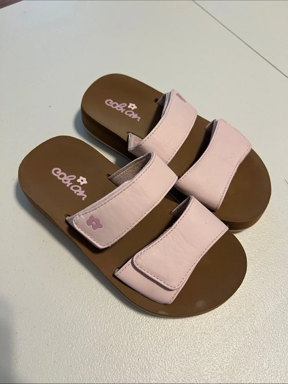 Cobian Pink Double-Strap Kids Slide Sandals